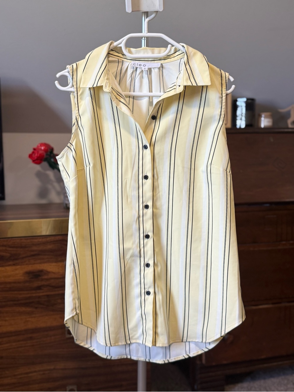 Cleo Sleeveless Button-Front Butter Yellow Stripe Blouse